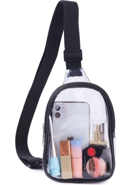 Siyah Kadın Şeffaf Göğüs Çantaları Stadyum Onaylı Şeffaf Pvc Crossbody Şeffaf Sling Omuz Çantası (Yurt Dışından)