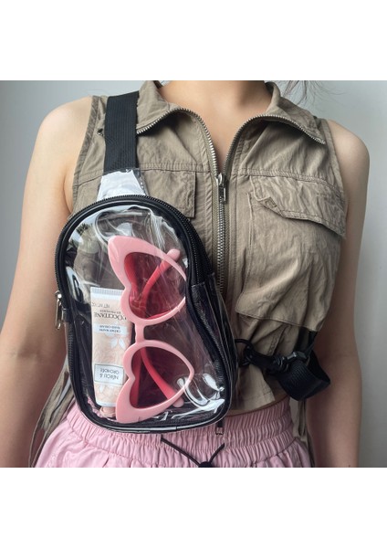 Siyah Kadın Şeffaf Göğüs Çantaları Stadyum Onaylı Şeffaf Pvc Crossbody Şeffaf Sling Omuz Çantası (Yurt Dışından) fiyatları