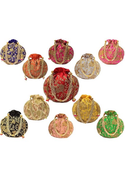 Sarı El Yapımı Kadın Işlemeli Debriyaj Çanta Potli Çanta Kılıfı Ipli Çanta Düğün Favor Misafirler Için Dönüş Hediyesi Hint Potluck (Yurt Dışından)