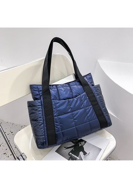 Mavi 2023 Moda Naylon Kirpi Çanta Kış Yastıklı Tasarım Kadın Çanta Bayan Tote Fermuar Kapatma ile Kadın Çantası (Yurt Dışından)