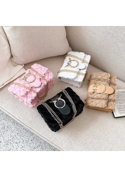 Siyah Yeni Moda Lüks Peluş Bayan Tote Debriyaj Çanta Bayanlar Omuz Crossbody Çanta Zinciri Kadın Çanta (Yurt Dışından) modelleri