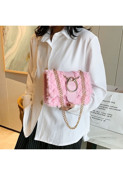 Siyah Yeni Moda Lüks Peluş Bayan Tote Debriyaj Çanta Bayanlar Omuz Crossbody Çanta Zinciri Kadın Çanta (Yurt Dışından) fırsatları