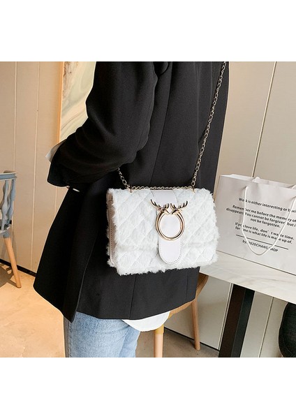 Siyah Yeni Moda Lüks Peluş Bayan Tote Debriyaj Çanta Bayanlar Omuz Crossbody Çanta Zinciri Kadın Çanta (Yurt Dışından) indirimleri