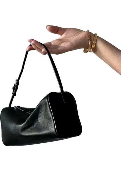 Fırçalanmış Siyah Yüksek Kaliteli Hakiki Deri Tasarımcı Kadın Çantası Mini Koltukaltı Vintage Tutucu Çantalar Küçük Omuz Çantası Inek Derisinin Ilk Katmanı (Yurt Dışından) modelleri