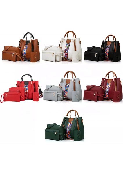 Şarap Kırmızısı 2023 Yeni Kadın Çantası Moda Avrupa ve Amerikan Dört Parçalı Kapak Anne Çantası El Tek Omuz Crossbody Çanta Pratik Buc (Yurt Dışından)