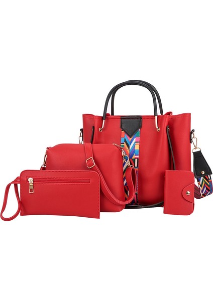 Şarap Kırmızısı 2023 Yeni Kadın Çantası Moda Avrupa ve Amerikan Dört Parçalı Kapak Anne Çantası El Tek Omuz Crossbody Çanta Pratik Buc (Yurt Dışından)
