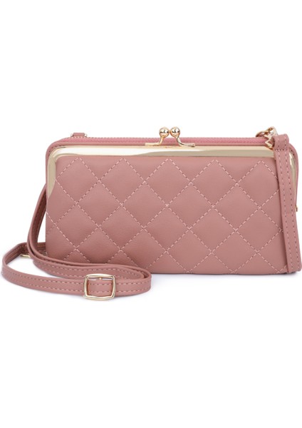 Pembe Kafes Desen Deri Mini Çanta Büyük Kapasiteli Kartlıklı Cüzdan Kadın Çanta Çapraz Vücut Omuz Çantası Tote ile (Yurt Dışından)