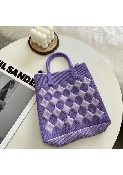 Elmas Lila Tasarım Renk Kontrast Dalgalanma Crossbody Mini Telefon Çantası Moda Çanta Örme Kadın Çantaları Öğle Yemeği Kutusu Basit Örgü Tote Çanta (Yurt Dışından)