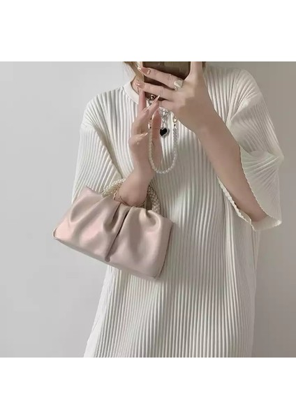 C1 Mini Cep Pu Çanta Yeni Kadın Çantası Tatlı Kız Inci Çanta Kadın Moda Çok Yönlü Pileli Crossbody Bulut Çanta (Yurt Dışından) fırsatları