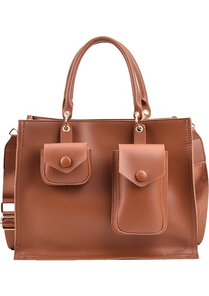 Kahverengi Yeni Gelenler Modern Şık Benzersiz Pu Vintage Çanta Kadın Katı Crossbody Çanta Bayanlar Büyük Çok Fonksiyonlu Omuz Çantaları (Yurt Dışından)
