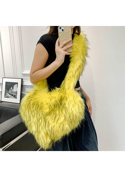 Sarı Kadın Yeni Stil Kürklü Aşk Çantası Büyük Kapasiteli Tek Omuz Crossbody Basit Moda Vizon Peluş Çanta (Yurt Dışından)