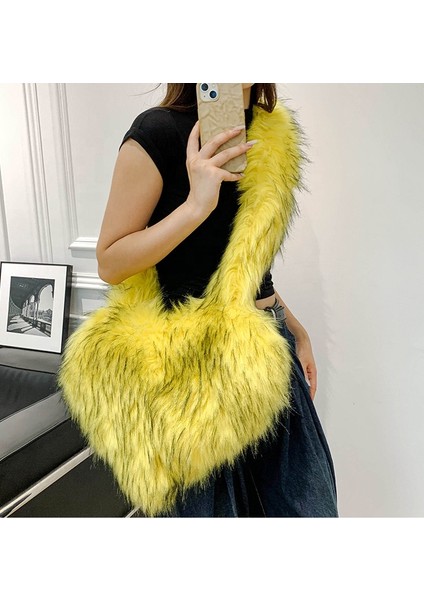 Sarı Kadın Yeni Stil Kürklü Aşk Çantası Büyük Kapasiteli Tek Omuz Crossbody Basit Moda Vizon Peluş Çanta (Yurt Dışından) modelleri