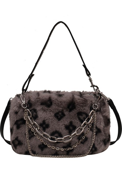 4 Yeni Leopar Baskı Peluş Zincir Dikdörtgen Rahat Omuz Çantası Moda Sonbahar ve Kış Çok Yönlü Kadın Peluş Tote Çanta (Yurt Dışından) modelleri