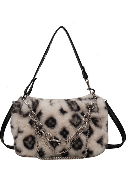 4 Yeni Leopar Baskı Peluş Zincir Dikdörtgen Rahat Omuz Çantası Moda Sonbahar ve Kış Çok Yönlü Kadın Peluş Tote Çanta (Yurt Dışından) fırsatları