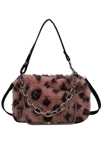 4 Yeni Leopar Baskı Peluş Zincir Dikdörtgen Rahat Omuz Çantası Moda Sonbahar ve Kış Çok Yönlü Kadın Peluş Tote Çanta (Yurt Dışından) indirimleri