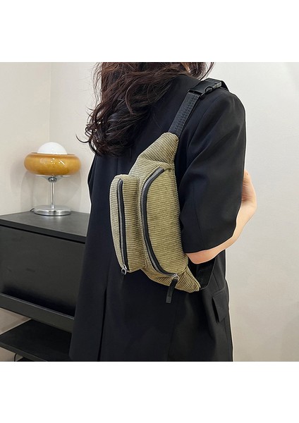 Yeşil Kadın Rahat Sırt Çantası Spor Göğüs Çantası Crossbody Fanny Paketi Retro Kadife Sling Çanta (Yurt Dışından) fırsatları