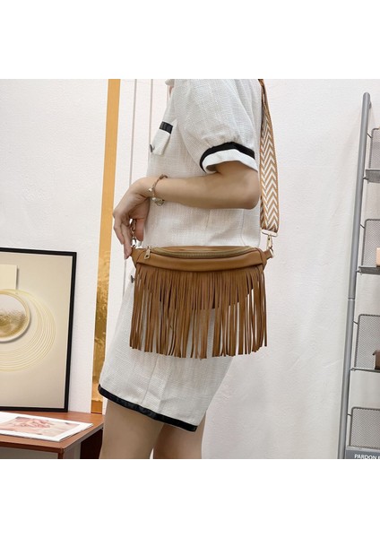 2 Kadın Moda Pu Deri Serseri Kalça Çantası Fanny Paketi Gitar Askısı ile Göğüs Çantası Çıkarılabilir Saçak Crossbody Tek Kollu Çanta (Yurt Dışından) modelleri