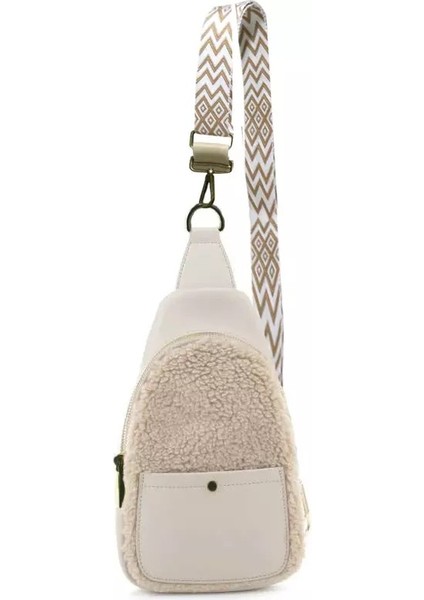 Bej Yeni Tasarım Sonbahar Kış Sherpa Pu Deri Crossbody Çanta Vintage Büyük Kapasiteli Çıkarılabilir Askı Kadın Göğüs Çantası (Yurt Dışından)
