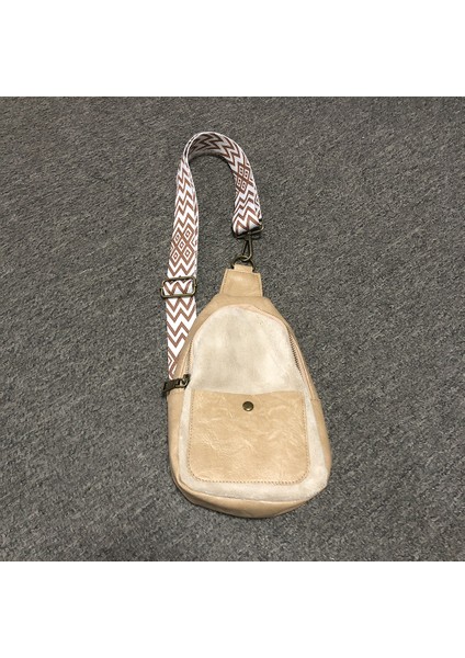 Bej Yeni Tasarım Sonbahar Kış Sherpa Pu Deri Crossbody Çanta Vintage Büyük Kapasiteli Çıkarılabilir Askı Kadın Göğüs Çantası (Yurt Dışından)