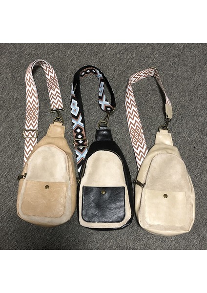 Bej Yeni Tasarım Sonbahar Kış Sherpa Pu Deri Crossbody Çanta Vintage Büyük Kapasiteli Çıkarılabilir Askı Kadın Göğüs Çantası (Yurt Dışından)