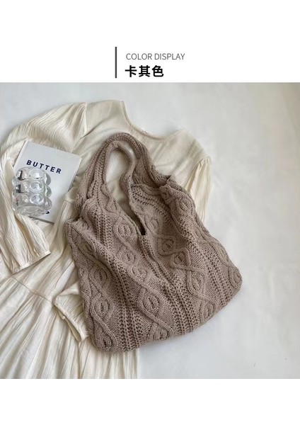 Haki Yeni Sadelik Yüksek Kapasiteli Örme Omuz Çantası Tasarımcı Örgü Moda Kadın Omuz Çantası (Yurt Dışından)