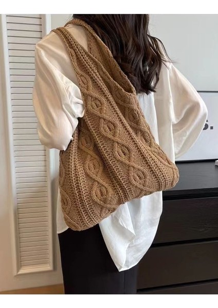 Haki Yeni Sadelik Yüksek Kapasiteli Örme Omuz Çantası Tasarımcı Örgü Moda Kadın Omuz Çantası (Yurt Dışından) modelleri