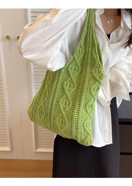 Haki Yeni Sadelik Yüksek Kapasiteli Örme Omuz Çantası Tasarımcı Örgü Moda Kadın Omuz Çantası (Yurt Dışından) fırsatları