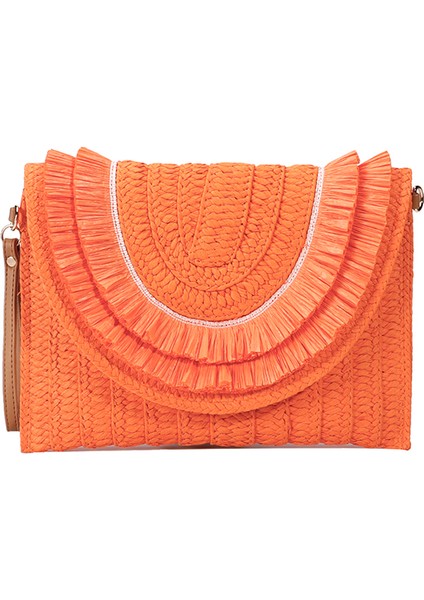Turuncu Yüksek Kaliteli Kağıt Hasır Dokuma Kadın Yaz Plaj Için Düz Debriyaj Çanta (Yurt Dışından)