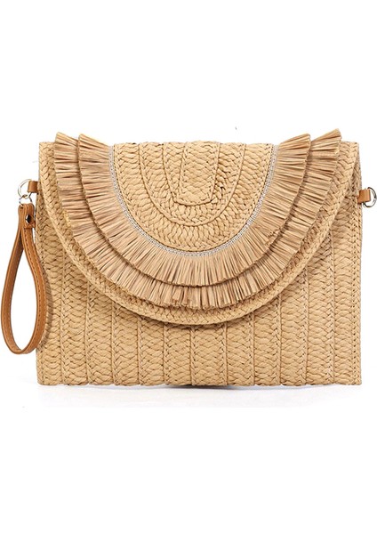 Turuncu Yüksek Kaliteli Kağıt Hasır Dokuma Kadın Yaz Plaj Için Düz Debriyaj Çanta (Yurt Dışından) modelleri