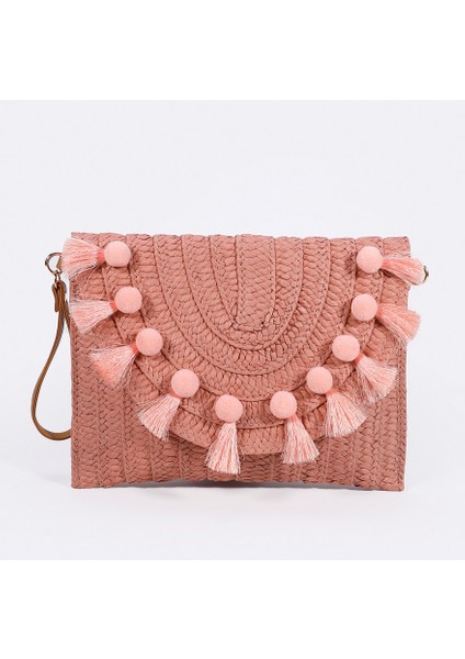 Renk 8 Yeni Hasır Omuz Çantası Parti Dokuma Crossbody Çanta Bayanlar Plaj Zarf Çanta Küçük Debriyaj Çanta Pom Pom ile Kadın Manşonlar (Yurt Dışından)