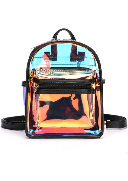 Siyah Moda Holografik Pvc Çanta Renkli Kızlar Mini Jöle Sırt Çantası Şeffaf Şeffaf Pvc Kadın Sırt Çantası (Yurt Dışından)