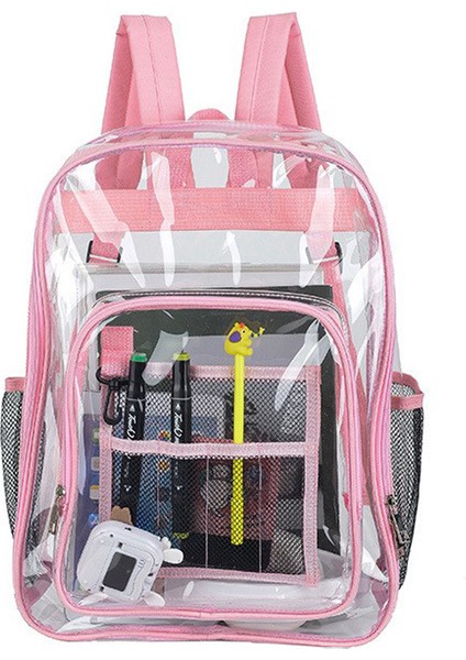 Büyük Pembe Moda Tasarımı Çift Şeffaf Pvc Set Çanta Su Geçirmez Okul Sırt Çantası Unisex Büyük Kapasiteli Katı Kadın Şeffaf Sırt Çantası (Yurt Dışından)
