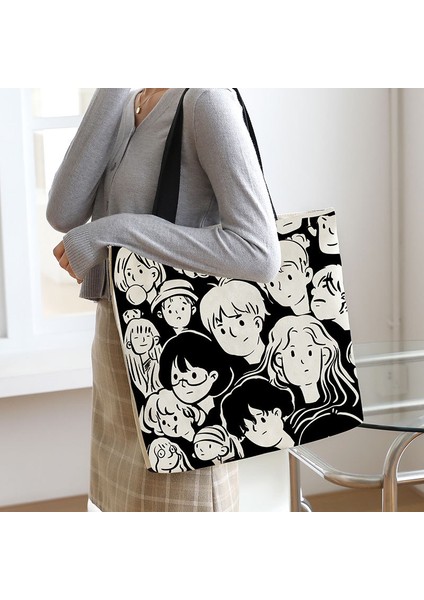 1 Crossbody Büyük Kapasiteli Tote Kanvas Çanta Eğlence Kore Versiyonu Öğrenci Çantası Işe Gidiş Tek Omuz Çanta (Yurt Dışından)