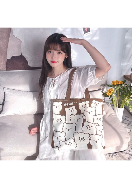 1 Crossbody Büyük Kapasiteli Tote Kanvas Çanta Eğlence Kore Versiyonu Öğrenci Çantası Işe Gidiş Tek Omuz Çanta (Yurt Dışından)