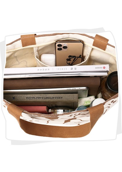 1 Crossbody Büyük Kapasiteli Tote Kanvas Çanta Eğlence Kore Versiyonu Öğrenci Çantası Işe Gidiş Tek Omuz Çanta (Yurt Dışından)