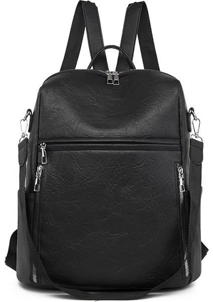 Siyah Moda Modern Tasarım Eğlence Sırt Çantası Omuz Çantaları Rahat Pu Deri Anti-Hırsızlık Açık Seyahat Sırt Çantası Kadınlar Için (Yurt Dışından)