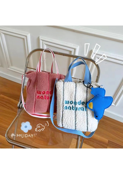 Brown3 Kış Nakış Özel Moda Stil Kürk Çanta Omuz Posta Çantaları Sherpa Büyük Kadın Polar Tote Çanta ile Sevimli Bebek (Yurt Dışından) modelleri