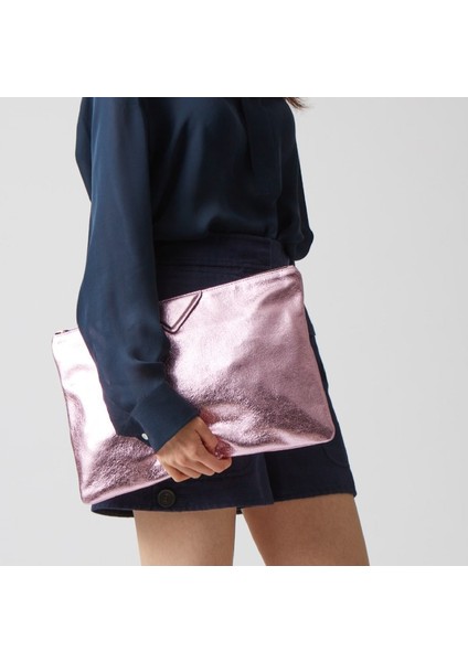 Pembe Metalik Pu Deri Kadın Manşonlar Nedensel Moda Glitter Bayanlar Için Büyük Debriyaj El Çantaları (Yurt Dışından)