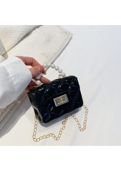 Siyah Yeni Tasarım Mini Çantalar ve Çanta Kadının Crossbody Küçük Jöle Çanta Çocuklar Bayanlar Çanta Inci Saplı (Yurt Dışından)