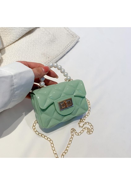 Yeşil Yeni Tasarım Mini Çantalar ve Çanta Kadının Crossbody Küçük Jöle Çanta Çocuklar Bayanlar Çanta Inci Saplı (Yurt Dışından)