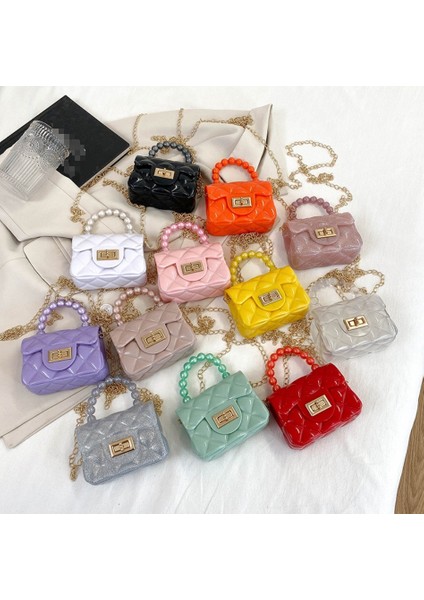 Renk 7 Yeni Tasarımcı Sevimli Sikke Çanta Kızlar Crossbody Çanta Çanta Çocuklar Renkli Inci Mini Çanta Mini Pvc Ruj Jöle Çanta (Yurt Dışından)