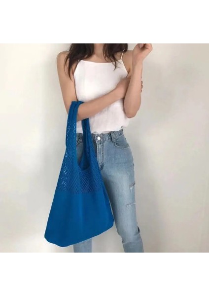 Mavi Fabrika Bohem Yaz Outlet Plaj Çanta Bayanlar Trend El Örgü Omuz Çantaları Kadın Içi Boş Polyester Tığ Çanta (Yurt Dışından)