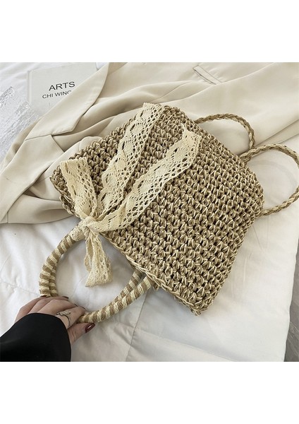 Kahverengi 2023 Yeni Hasır Çanta Kadın Çanta Plaj Çantası Kaliteli Taze Tek Omuz Yay Dokuma Çanta (Yurt Dışından) modelleri