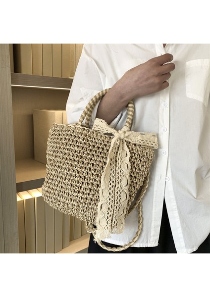 Kahverengi 2023 Yeni Hasır Çanta Kadın Çanta Plaj Çantası Kaliteli Taze Tek Omuz Yay Dokuma Çanta (Yurt Dışından) fırsatları