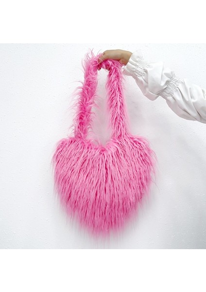 Renk 1 Yeni Kişilik Lüks Kalp Şekli Kürklü Tote Çanta Peluş Kabarık Aşk Crossbody Çanta Bayanlar Polar Kürk Omuz Çantası Kızlar Için (Yurt Dışından)