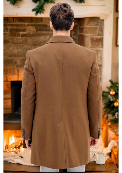 Erkek Palto-Düz Camel %70 Yün 30 Polyester Orta Kalınlık Midi Uzun Kol fiyatları