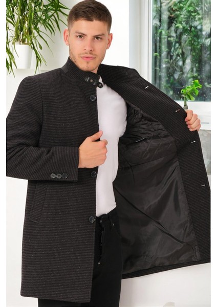 PLT8367 Dewberry Erkek Palto-Düz Açık Antrasit