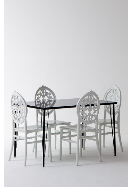 Nero Siyah Masa 75X110 cm Venüs Beyaz Sandalye Mutfak Masa Takımı