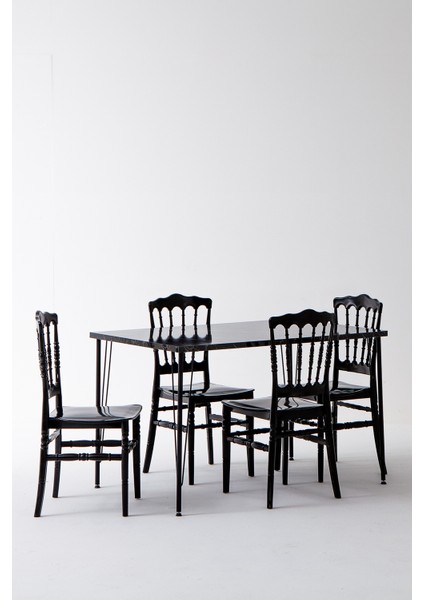 Nero Siyah Masa 75X110 cm Miray Siyah Sandalye Mutfak Masa Takımı