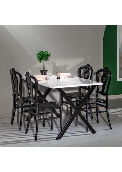 Matrix Maxima Beyaz - Carisma Mutfak Masa Takımı / Siyah